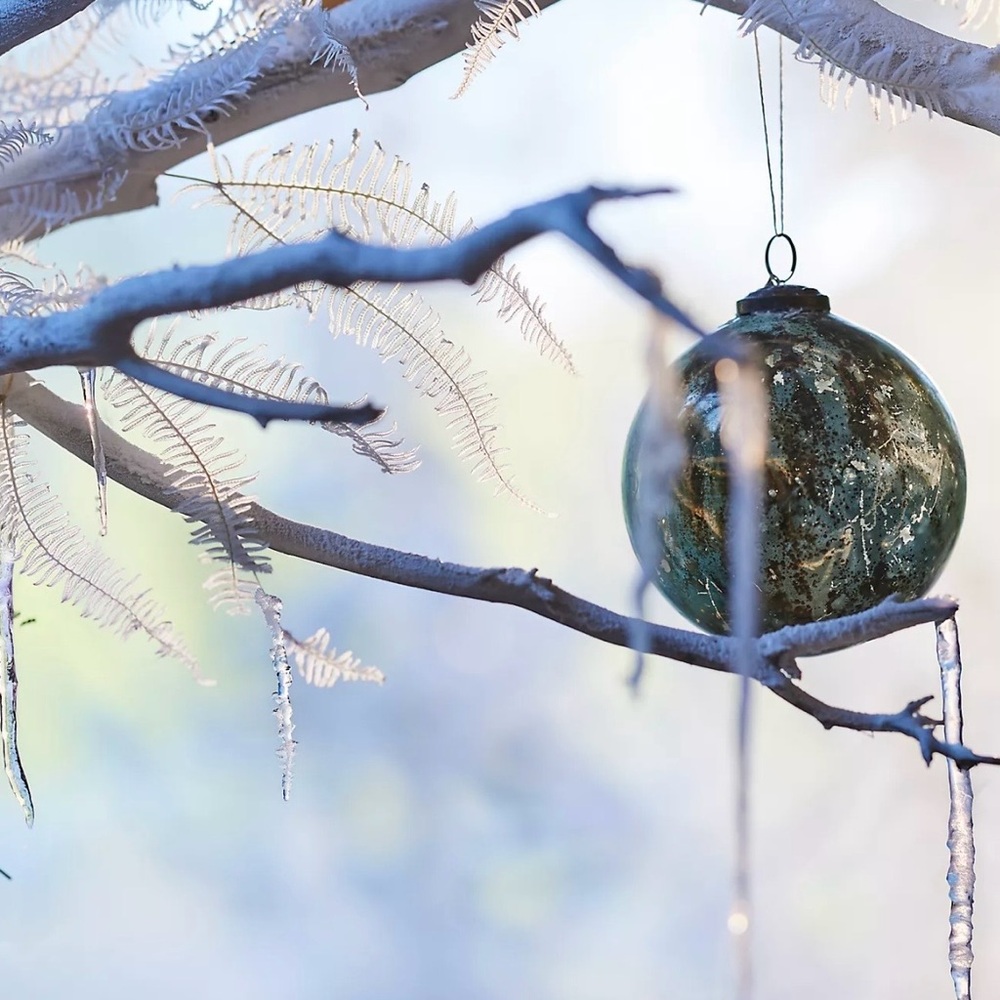NWT Anthropologie/Terrain Aged Turquoise Glass Globe Xmas Ornament 4.75” - Picture 2 of 9